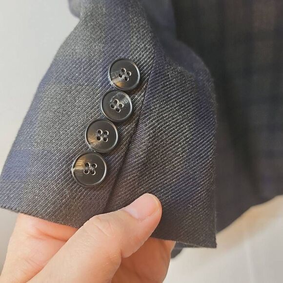 JF J. Ferrar Slim Fit Suit Jacket Sport Coat Gingham Pattern Dark‎ Gray/Blue Men - Picture 11 of 15